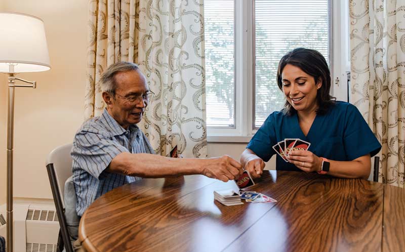 Playing card in long term nursing care